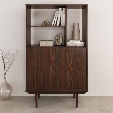 Imagem de IDIMEX Armário Para Escritório Semiaberto 2 Portas Madeira Cor Imbuia Estante com Nichos Simona