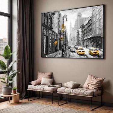 Imagem de Quadro com Moldura Sala Quarto Nova York Cidade Amarelo Preto Decorativo Horizontal Grande Hall