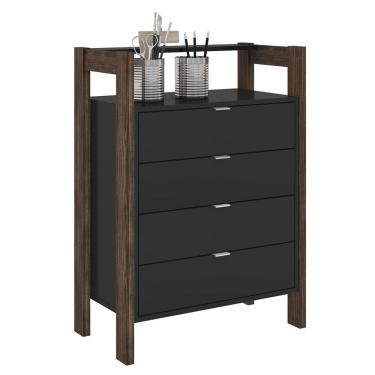 Imagem de Gaveteiro 4 Gavetas AZ1012 Preto/Nogal - Tecno Mobili