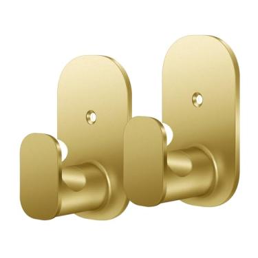 Imagem de Suportes de varão de cortina sem broca, pacote com 2, ganchos autoadesivos para varões de 1,5 cm e 10,4 cm, suportes de varão de cortina adequados para locatários, dourado