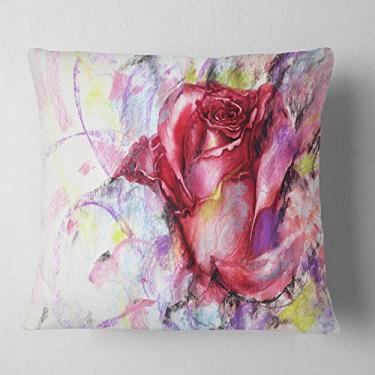 Imagem de Designart Red Rose Illustration' manta floral sala de estar, sofá, enchimento de almofada de alta qualidade + capa de almofada impressa em ambos os lados 40,64 cm x 40,64 cm