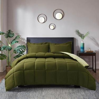 Imagem de Conjunto de edredom HIG Olive Green Queen com 2 capas para toda a temp
