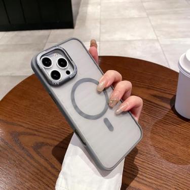 Imagem de HJZSZX Para iPhone 16 Pro Max Fashion Purple Stripe Clear Case Carregamento sem fio Magnetic Matte Cover (Para iPhone 16 Pro Max/Cinza)