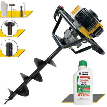 Imagem de Perfurador de Solo Completo Lynus PSL517 À Gasolina Motor 2T 52cc 1,8HP de Potência Alta Rotação + Broca 80x20cm + ÓLEO STIHL 2T