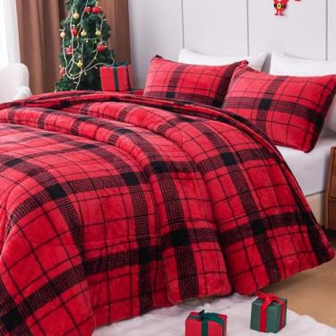 Imagem de YIYEA Conjunto de edredom de pele sintética de Natal, edredom luxuoso de lã felpuda ultramacia, veludo fofo para outono e inverno, aconchego aconchegante, sem queda, 3 peças, King