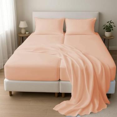 Imagem de Jogo de lençóis divididos com 1000 fios, 5 peças, tamanho king californiano, para camas ajustáveis, 100% algodão egípcio, 45,7 cm, lençol de cama ajustável California King Size - cor lisa