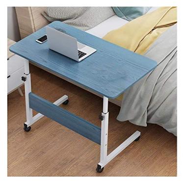 Imagem de Mesa lateral sobre a cama mesa lateral portátil para suporte de computador mesa para sala de estar quarto (cor: carvalho tamanho: 60 x 40 cm) (grão de madeira azul 80 x 40 cm)