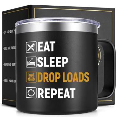 Imagem de Lifecapido Presentes de motorista de caminhão para homens, Eat Sleep Drop Loads Repeat Caneca de café isolada de 400 ml com tampa e canudo, presentes de aniversário de Natal para caminhoneiros homens