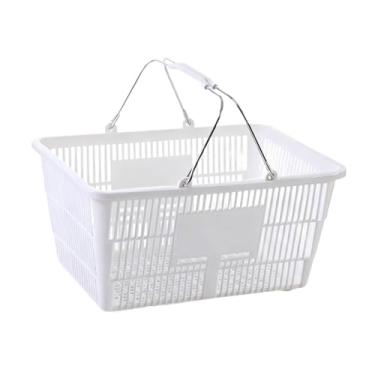 Imagem de WeiLaiKeQi Cesta de compras, suporte de armazenamento com alça, organizador de supermercado para frutas, brinquedos, despensa, porão, sala de artesanato, Branco