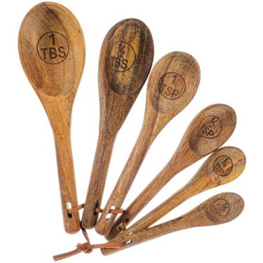 Imagem de Conjunto de 6 colheres de medição e colheres, colheres de medição retrô inclui 1/8 colher de chá, 1/4 colher de chá, 1/2 colher de chá, 1/2 colher de sopa e 1 colher de sopa, colheres de medição de