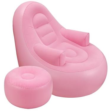 Imagem de Balabulala Sofá inflável com apoio de braço e otomano, espreguiçadeira inflável, cadeira de ar dobrável para adultos, sofá preguiçoso inflável perfeito para quartos, acampamento ou casa (sem bomba)