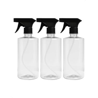 Imagem de Kit 3 Frasco Cilindrico Borrifador Spray Preto Pulverizador com Válvula Multiuso Transparente 500ml