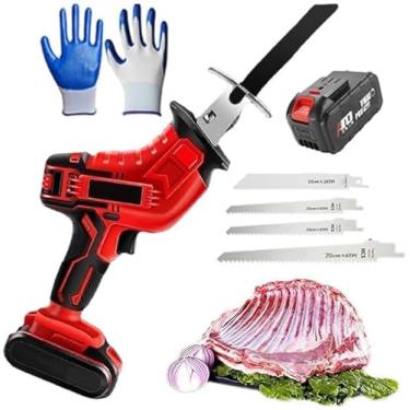 Imagem de Máquina De Corte De Osso Elétrico Máquina De Serra De Osso De Açougueiro Com Trava De Interruptor Vem Com 12 Pares De Luvas E 4 Lâminas De Serra