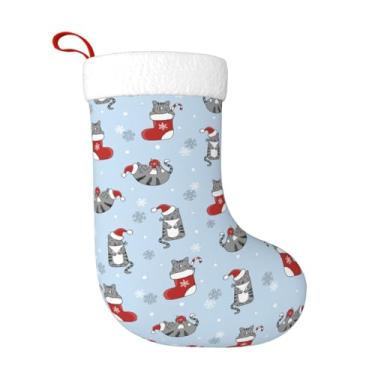 Imagem de Navuxu Gatos fofos estampados personalizados meia de Natal grande 45,7 cm ornamentos de natal para decorações de festa de Natal, decoração de lareira design de impressão animal