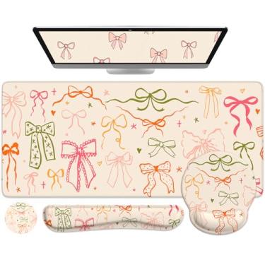 Imagem de iCasso Tapete de mesa, mouse pad grande e conjunto de descanso de pulso para teclado, tapete protetor de mesa, teclado ergonômico 4 em 1 com suporte de pulso para computador de escritório doméstico