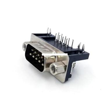 Imagem de Conector adaptador PCB DB9 RS232 ângulo serial 90 conector de cabo de dados com soquete de porta de furo de 9 pinos fêmea e macho tipo D (macho)