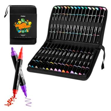 Imagem de Canetas Acrílicas de Ponta Dupla (Fina e Redonda) - Kit Premium 30 Cores Vibrantes para Pintura em Tecido, Pedra, Vidro, Cerâmica, Madeira e Artesanato Geral