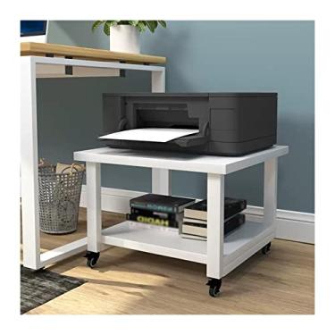 Imagem de Suporte de impressora, mesa de impressora de 2 camadas para escritório e casa, suporte de impressora para armazenamento de scanner, suporte de impressora doméstica com 4 rodas (branco) Suporte de