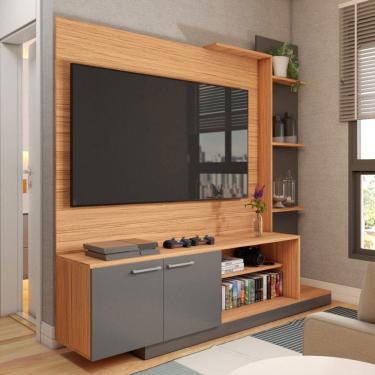 Imagem de Estante para TV Até 55 Polegadas Castelar 2 Portas Cinamomo/Grafite - Panorama Móveis