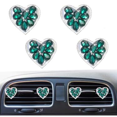 Imagem de Pacote com 4 clipes de ventilação de coração de cristal cintilante, lindos clipes de ventilação de purificadores de ar de carro engraçados, acessórios universais automotivos para mulheres (verde)