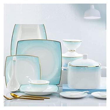 Imagem de Conjunto de louça de luxo, conjunto de serviço de jantar familiar, 56/60 peças, conjunto de louça de cerâmica, porcelana, pratos, combinação de cerâmica, conjunto de serviço de jantar, conjunto de