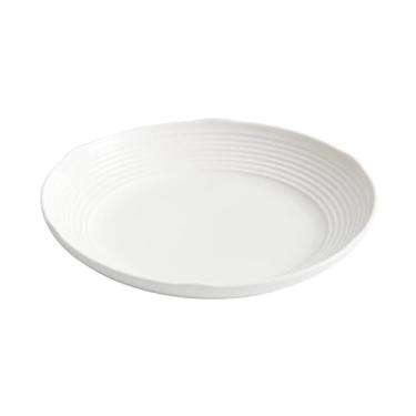 Imagem de ZYHSIJOBAS Tigelas de massa, pratos de aperitivo, cerâmica branca pura, padrão horizontal, prato fundo para restaurante, prato de salada, prato de sobremesa, prato frio, prato criativo, utensílios de