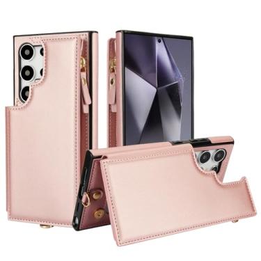 Imagem de For Samsung Galaxy S24ultra Case with RFID Blocking 6 Card Holder for Women Men, PU Leather Magnetic Snap Flip Wristlet Strap Zipper Wallet Phone Cases for Samsung Galaxy S24ultra Rose Gold