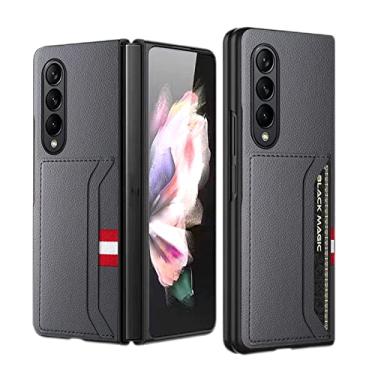 Imagem de AMEOBA Capa para Samsung Galaxy Z Fold 4, capa protetora híbrida de couro premium com compartimento para cartão, capa para smartphone à prova de choque para Samsung Galaxy Z Fold 4 5G cinza