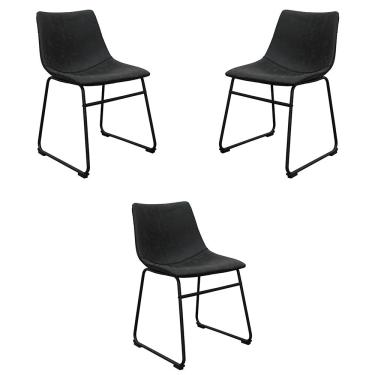 Imagem de Kit 3 Cadeiras Decorativas Marquezine Sala de Jantar PU Base Aço Preto G56 - Gran Belo