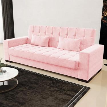 Imagem de Sofá Cama Decorativo 210cm Pés em Madeira Beesley Suede Rosa G19 - Gran Belo