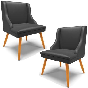 Imagem de Kit 2 Cadeiras Decorativas Sala de Jantar Pés Palito de Madeira Firenze PU Preto Fosco/Natural G19 - Gran Belo
