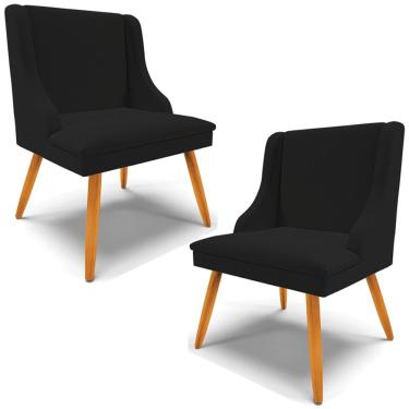 Imagem de Kit 2 Cadeiras Decorativas Sala de Jantar Pés Palito de Madeira Firenze Linho Preto/Natural G19 - Gran Belo