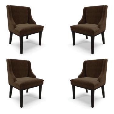 Imagem de Kit 4 Cadeiras Decorativas Sala de Jantar Base Fixa de Madeira Firenze Suede Marrom/Preto G19 - Gran Belo