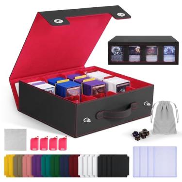 Imagem de Trading Card Storage Box with Portable Handle, 3000+ MTG Deck Box with 4 Card Stoppers Commander Display Card Storage Box Card Case Toploader MTG TCG Sports Cards Commander Deck Box(Black&Red)