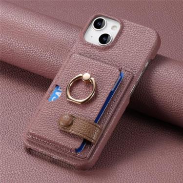 Imagem de Capa de telefone com suporte de anel de couro para iPhone 13 12 Mini 15 14 11 Pro Max X XS XR 7 8 Plus Carteira com capa de suporte de cartão, data damasco, para iPhone 7Plus (8Plus)
