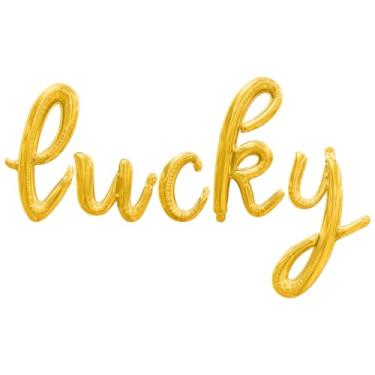 Imagem de Cursive Script Letter Balloons - LUCKY 16" Inch Alphabet Letters Foil Mylar Balloon St Patricks Day Party Banner (Gold)