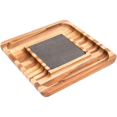 Imagem de Petisqueira de Madeira Pedra Ardósia 25cm Quadrada – James.F