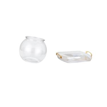 Imagem de Fenteer Aquário Pequeno Transparente para Peixes Pequenos, Ornamento Redondo, Tigela de Aquário, Vaso de Mesa, Escritório, Decoração para Casa, Plantas, Bande