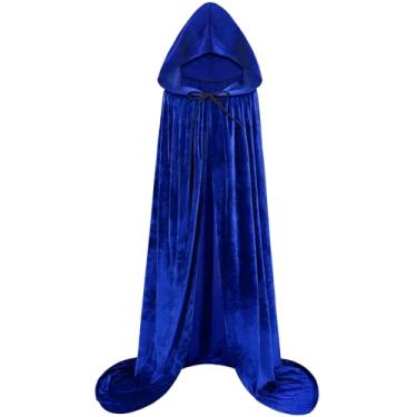 Imagem de Sarfel Capa de veludo com capuz, capa de Halloween, fantasia feminina de bruxa, manto de vampiro, feiticeiro, fantasia masculina cosplay, Azul royal, M