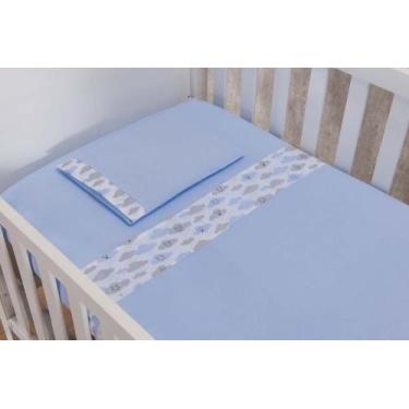 Imagem de Jogo de Lençol para Mini Berço Colchao 40cm Azul bebe Cinza Chuva de b