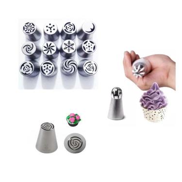 Imagem de Kit Confeiteiro 12 Bicos Russos Confeitar Aço Inox Doces