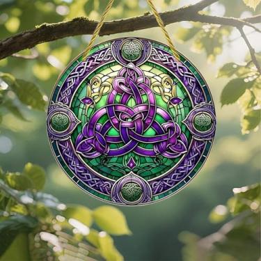 Imagem de Acrílico colorido Suncatcher, vitral celta, janela suspensa de 18 cm, decoração de parede com design de vitral impresso, ideia de presente e ornamento de jardim, uso interno e externo