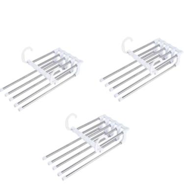 Imagem de Cabide Para Calças Organizador Aço Inox Multifuncional Retrátil 5 em 1 (3 unidades)