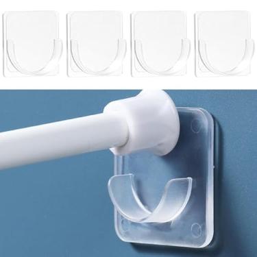 Imagem de 4 peças de suporte adesivo para varão de cortina de chuveiro, sem broca, ganchos invisíveis para montagem na parede para armazenamento sem complicações