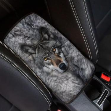 Imagem de Finagallathe Capa de console central cinza lobo respirável para console central automotivo estampa animal confortável apoio de braço capa protetora universal para carro sedã veículo