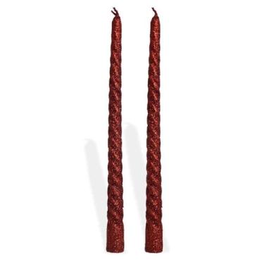 Imagem de Velas Decorativas em Espiral, Vermelho Glitter, Kit com 2 Castiçais Longos, Estilo Torcido, para Decoração