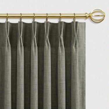 Imagem de Cortinas curtas de linho verde-oliva de 163 cm, conjunto de 2 painéis para janelas pequenas, cortinas de filtro de luz de linho rústicas plissadas Ktichen de algodão rústica, cortinas com filtro de