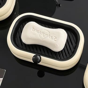 Imagem de Saboneteira nórdica montada na parede, sem necessidade de perfuração, armazenamento de banheiro, caixa de sabão suspensa com função de drenagem (branco, F)