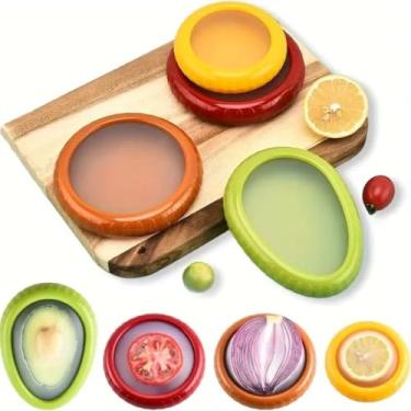 Imagem de Protetor De Alimentos Reutilizável Com 4 Peças Silicone Flexível para Conservar Frutas Legumes e Verduras Tampa Vedação Ecológica Livre de BPA
