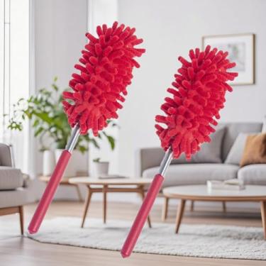 Imagem de 2 peças de espanador de microfibra para limpeza, mastro extensível e design destacável, ideal para limpeza de janelas, móveis e ventilador de teto